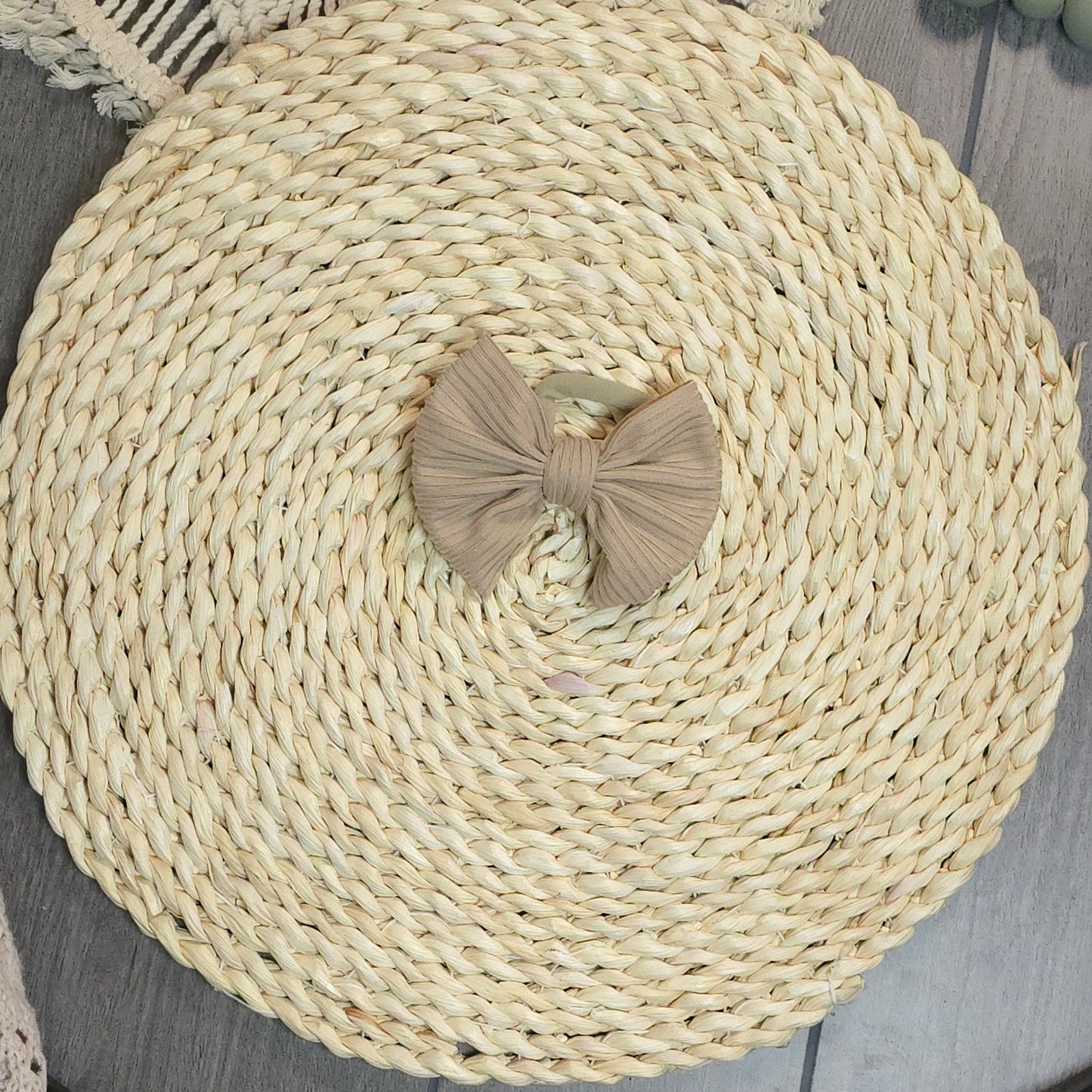 Handmade Baby Girl Bow | Matching Blank Rompers | Taupe