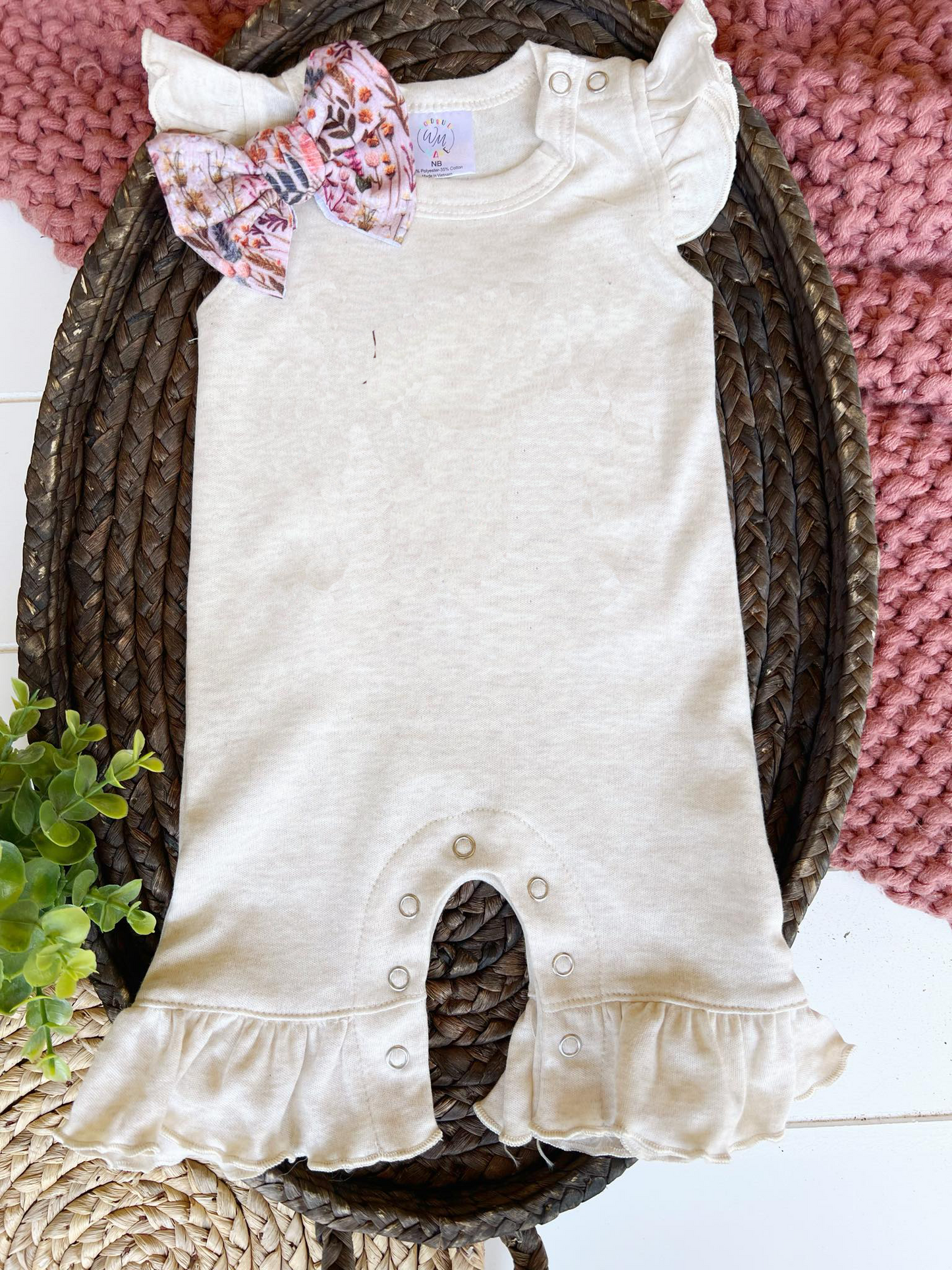 Blank Baby Flutter Romper | Oatmeal Beige