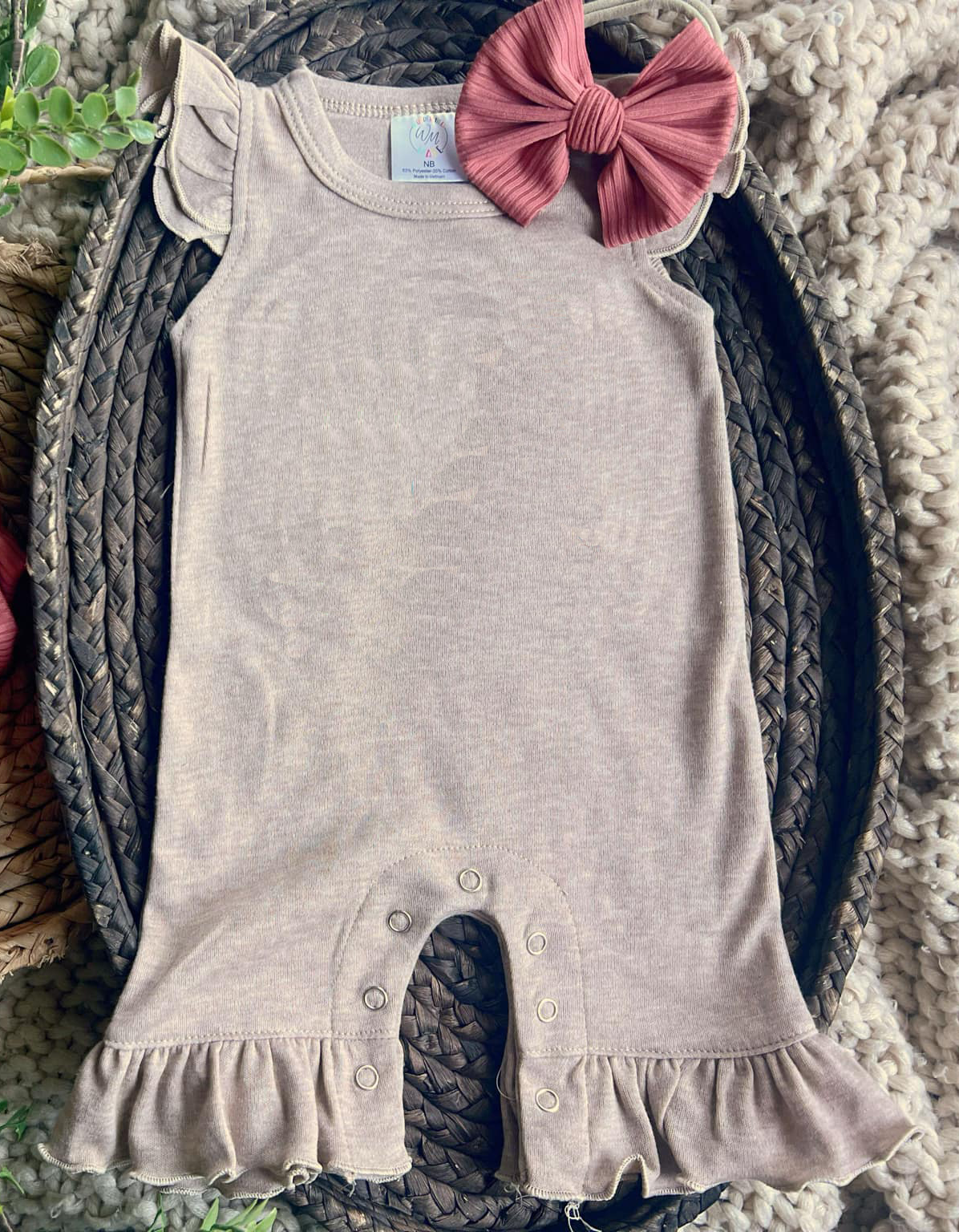 Blank Baby Flutter Romper | Mocha Dark Taupe