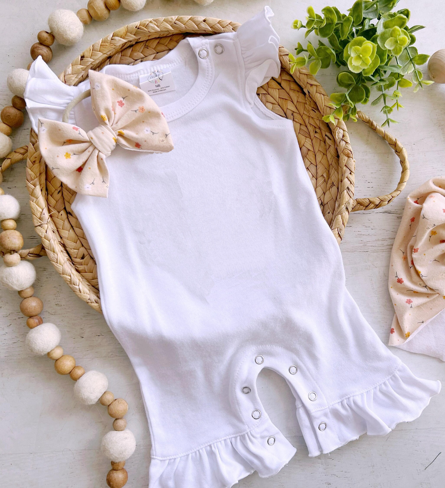 Blank Baby Flutter Romper | White