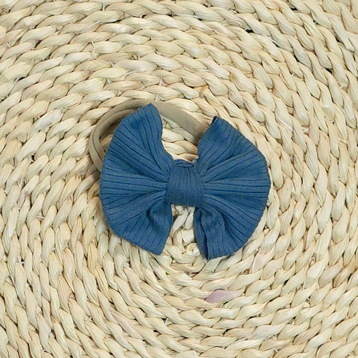 Handmade Baby Girl Bow | Matching Blank Rompers | Blue