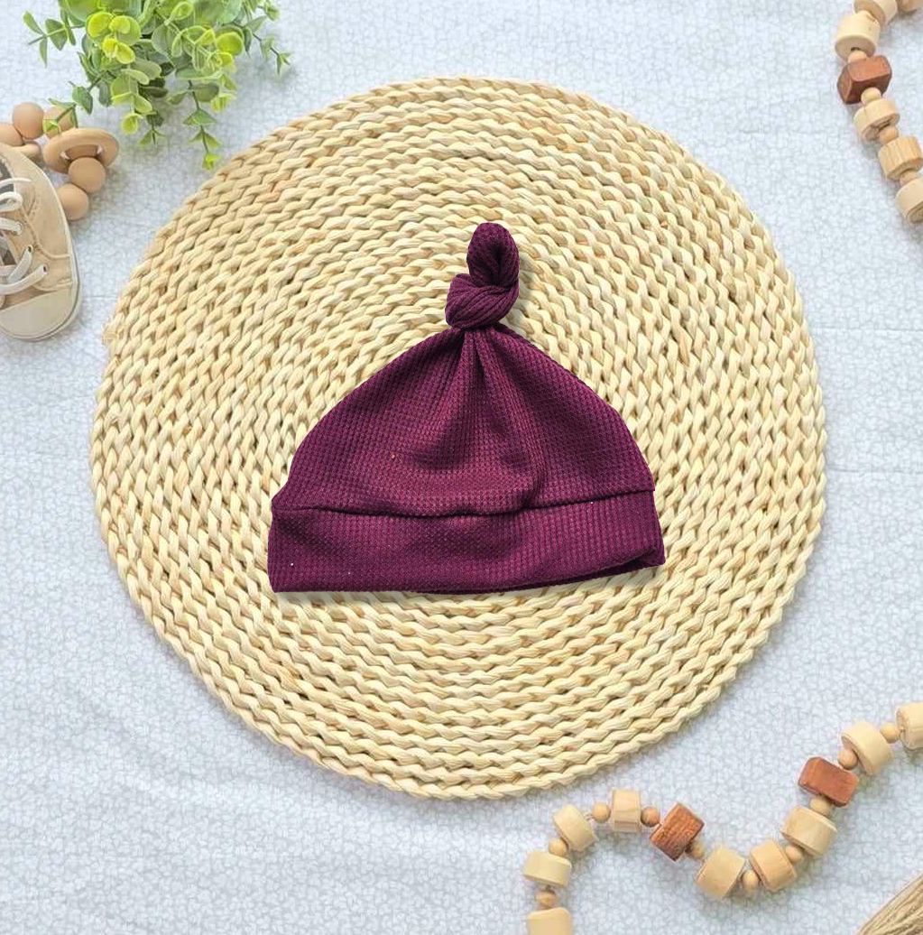 Wholesale Baby Boy Knotted Hat Handsewn - Burgundy Red