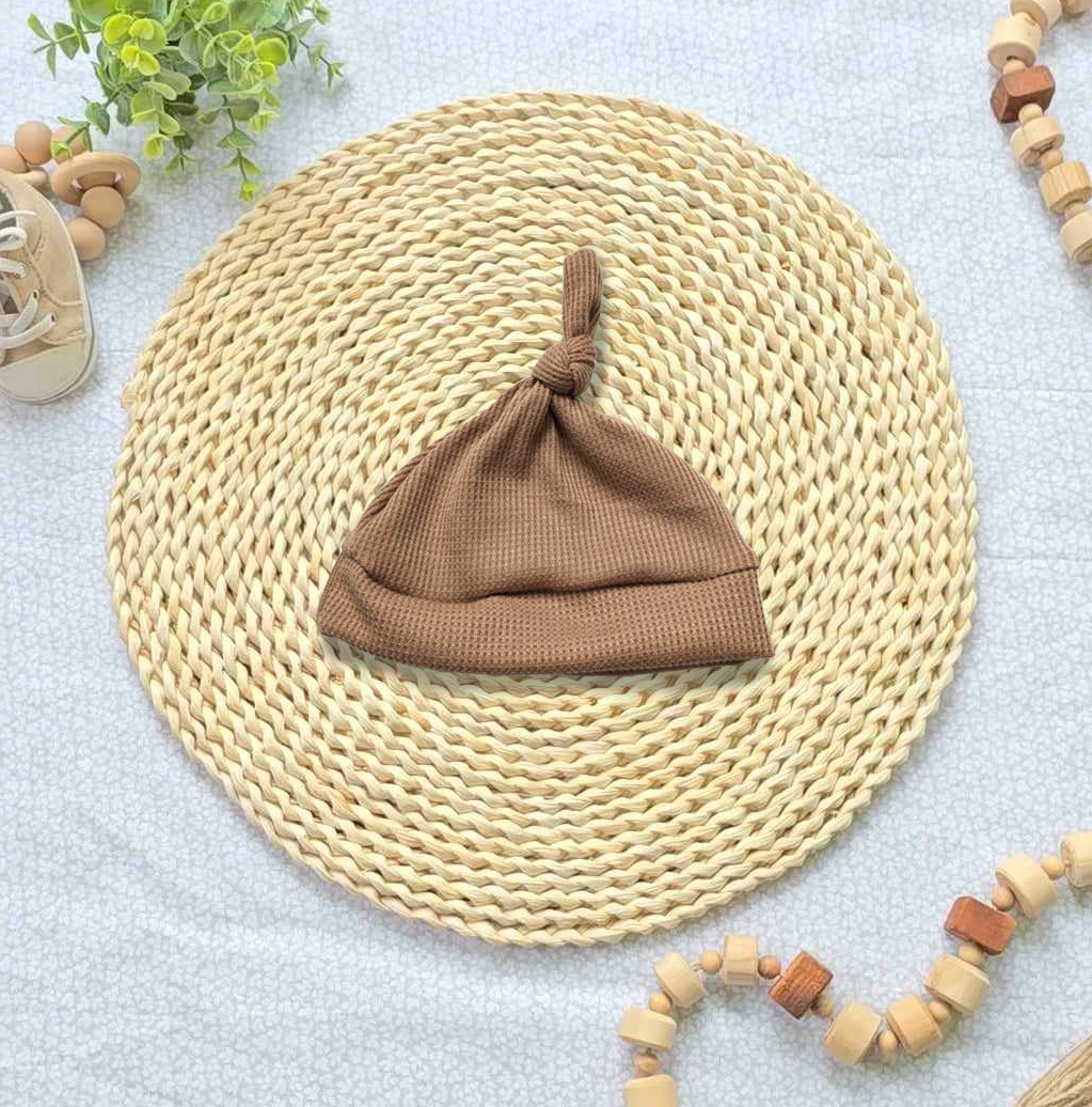 Wholesale Baby Boy Knotted Hat Handsewn - Camel Waffle