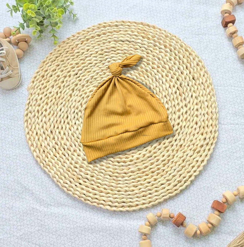 Wholesale Baby Boy Knotted Hat Handsewn - Mustard Yellow