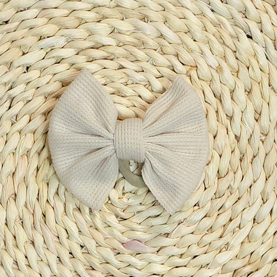 Handmade Baby Girl Bow | Matching Blank Rompers | Oatmeal Waffle