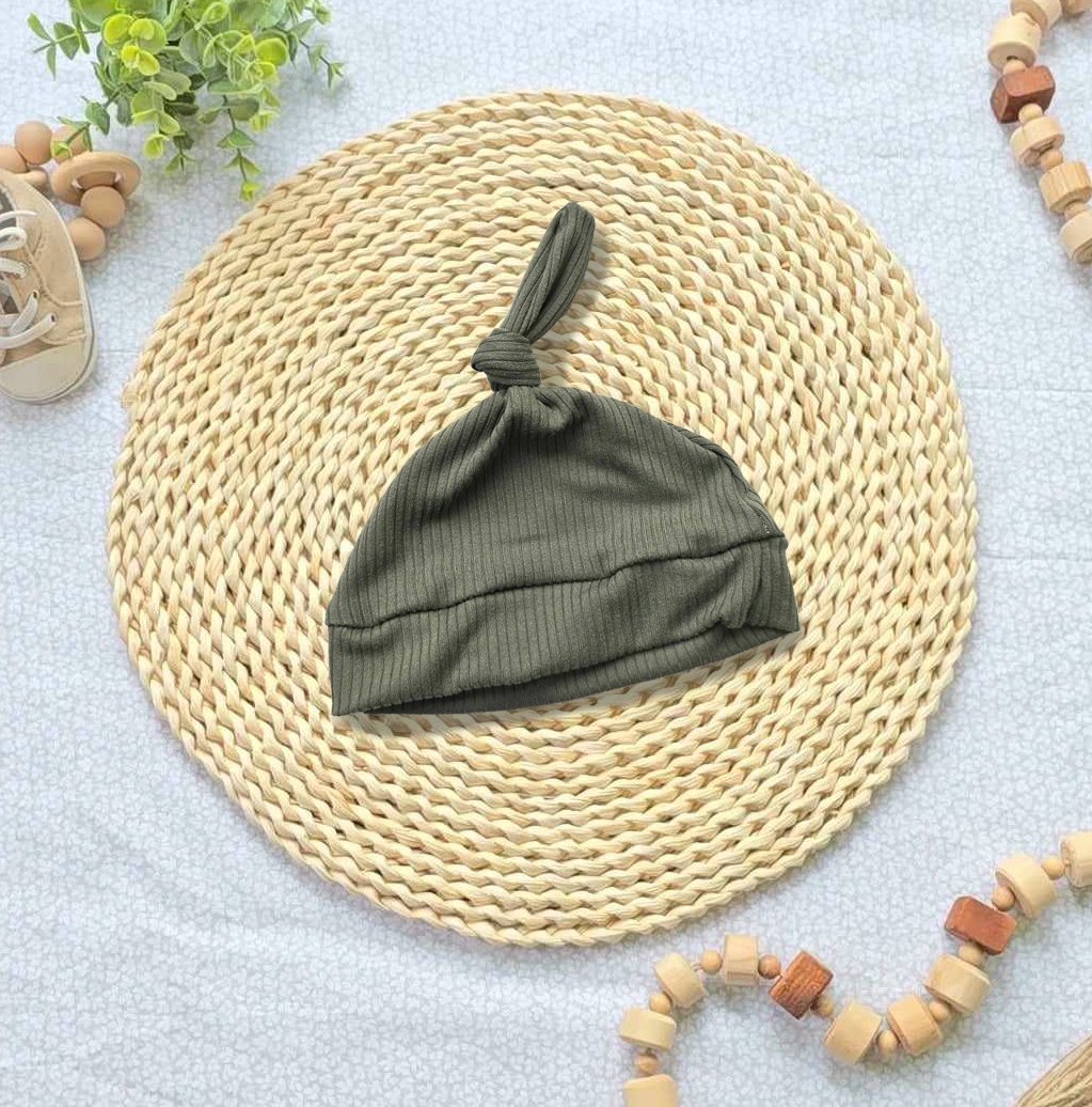 Wholesale Baby Boy Knotted Hat Handsewn - Olive Green